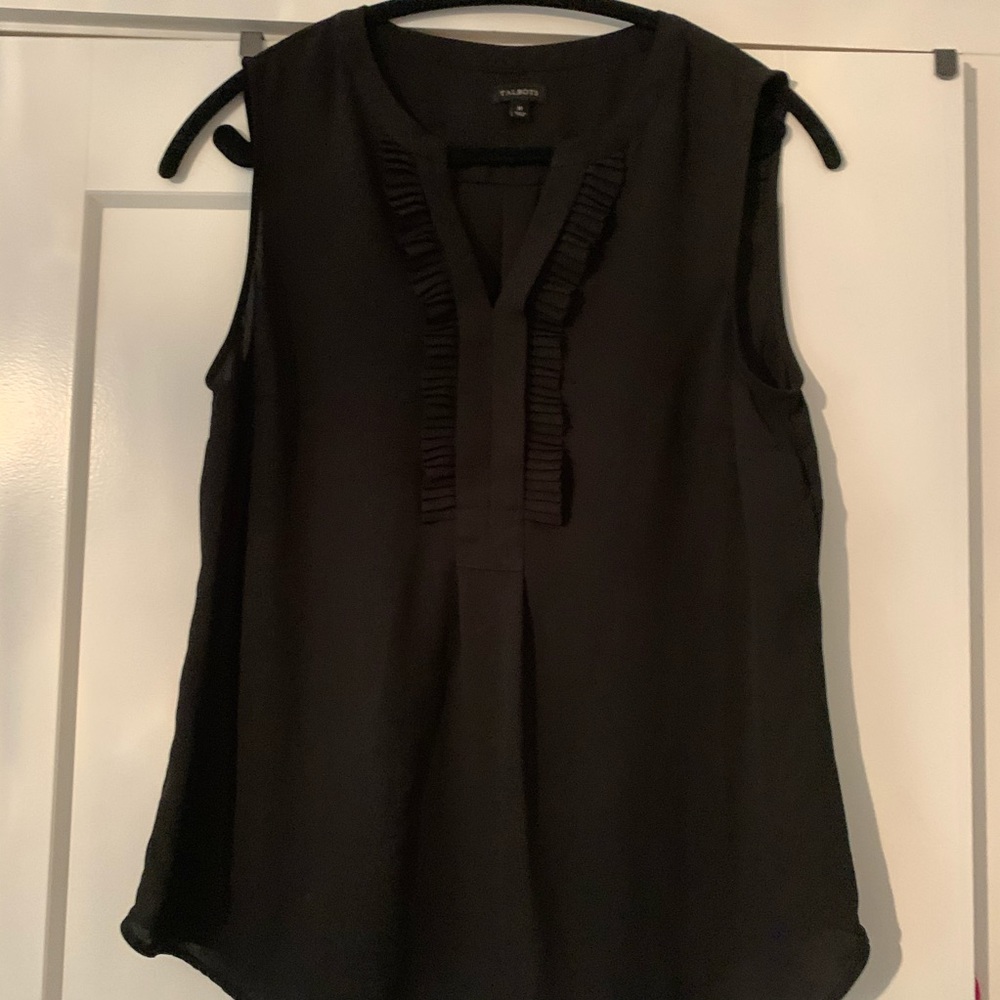 NWOT black sleeveless Talbots tank with ruffles